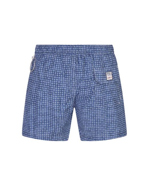 Fedeli Blue Royal Swim Shorts With Micro Pattern for men