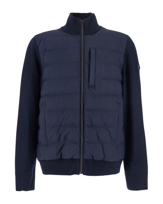 Moose Knuckles Blue Cardigan With Knitted Inserts And Logo Patch On Sleeve for men