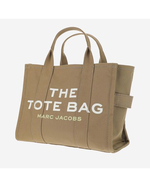 Marc Jacobs Natural Medium Tote Bag With Logo Print Cotton Handbags