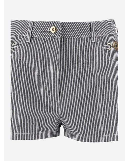 Patou Gray Cotton Short Trousers With Striped Pattern