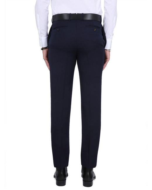 McQueen Blue Tailored Cigarette Pants Wool Trousers for men