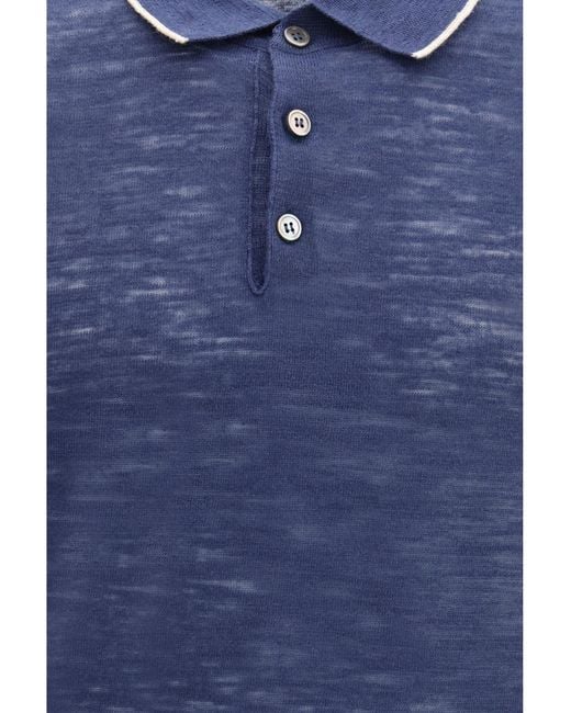 Brooksfield Blue Linen Blend Polo Linen; Polyester Shirts for men
