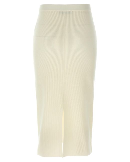Alessandra Rich Natural Ribbed Stretch Wool And Cashmere Midi Skirt