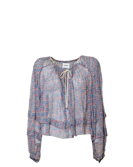 Isabel Marant Purple Floral-printed Tie-neck Layered Blouse
