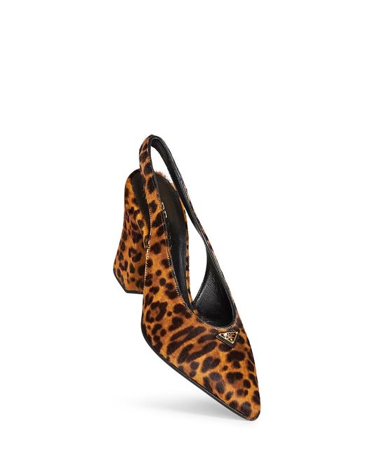 Prada Brown Slingback Pumps Honey Leopard Calf Hair Leather