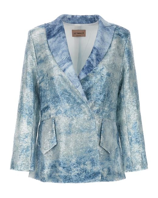 Le twins Blue Como Blazer Polyester Elastane Blazer, Suits