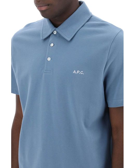 A.P.C. Blue Austin Polo Shirt With Logo Embroidery for men