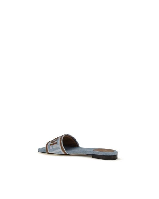 Fendi Blue Cotton Flat Sandals