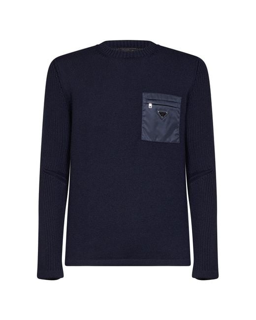 Prada Blue Knit Sweater Virgin Wool for men