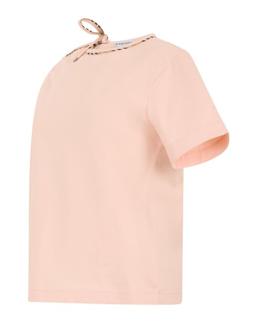 Burberry Pink T-Shirt With Tartan Detail, Cotton T-Shirts & Jerseys