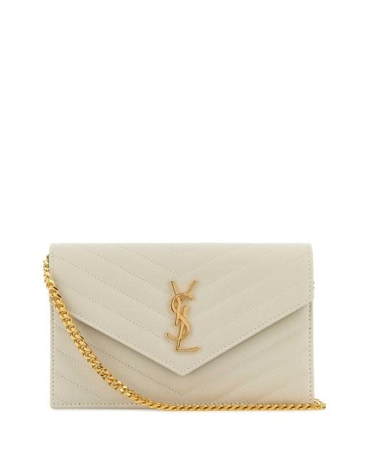 Saint Laurent Natural Chalk Leather Envelope Clutch