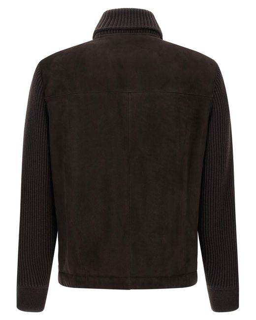 Brioni Black Suede Bomber Jacket Puffer Jackets for men