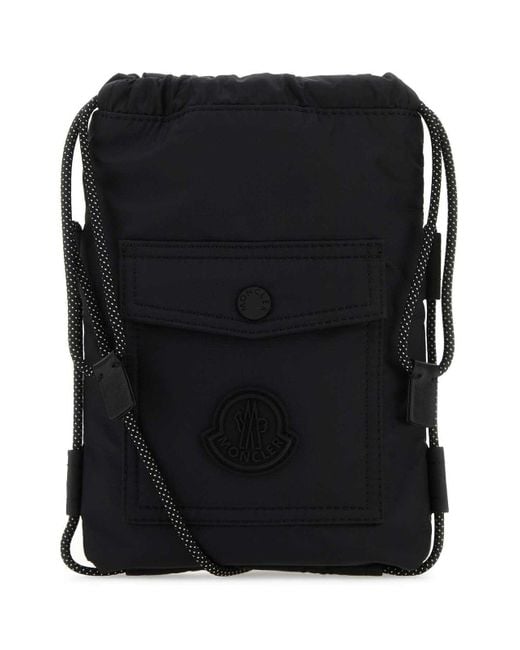 Moncler Black Logo Patch Drawstring Crossbody Bag for men