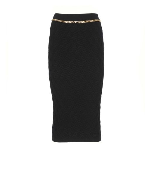 Elisabetta Franchi Black Fitted Viscose Midi Skirt
