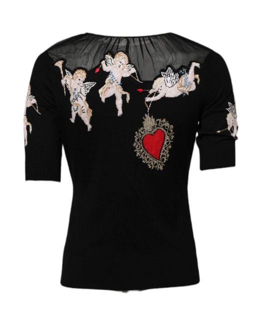 Dolce & Gabbana Black Embroidered Knit Top