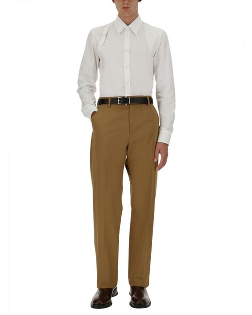 McQueen Natural Pants With Logo Cotton Trousers for men