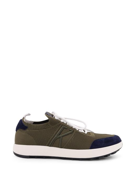 Kiton Green Low-Top Mesh Sneakers With Suede Profiles for men