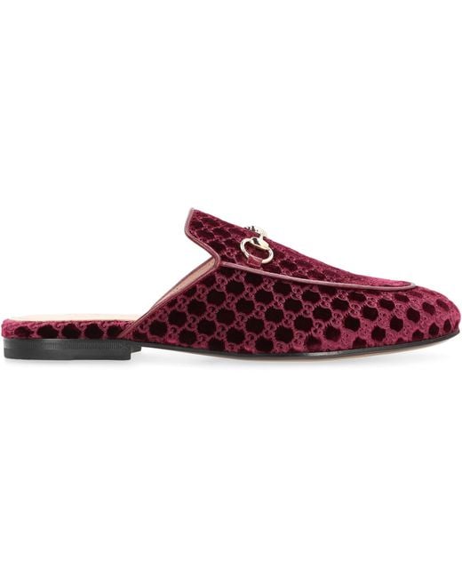 Gucci Red Slipper Princetown Velvet Virgin Wool Slippers