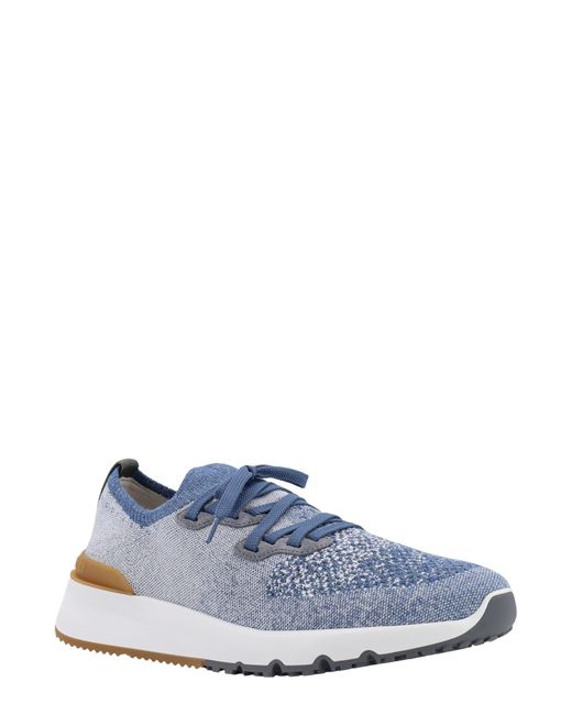 Brunello Cucinelli Blue Knitted Low-top Sneakers for men