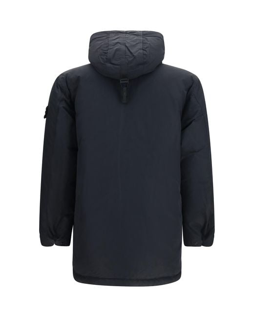 Stone Island Blue Long Down Jacket for men