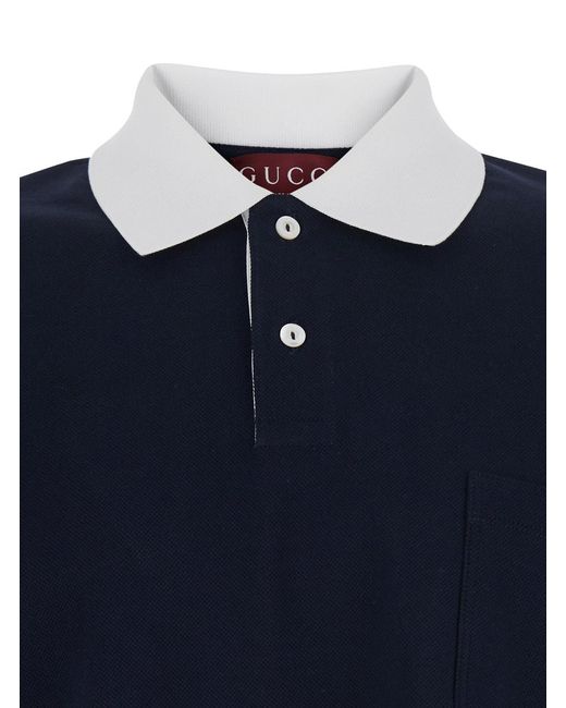 Gucci Blue T-Shirt Piquet Web Cotton T-Shirts for men