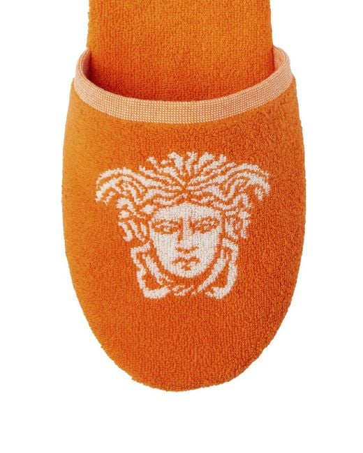 Versace Orange Slippers Medusa Jacquard