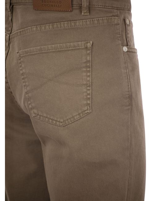 Brunello Cucinelli Gray Five-pocket Traditional Fit Trousers In Light Comfort-dyed Denim for men