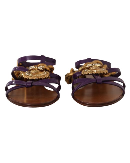 Dolce & Gabbana Black Leather Devotion Flats Sandals Shoes
