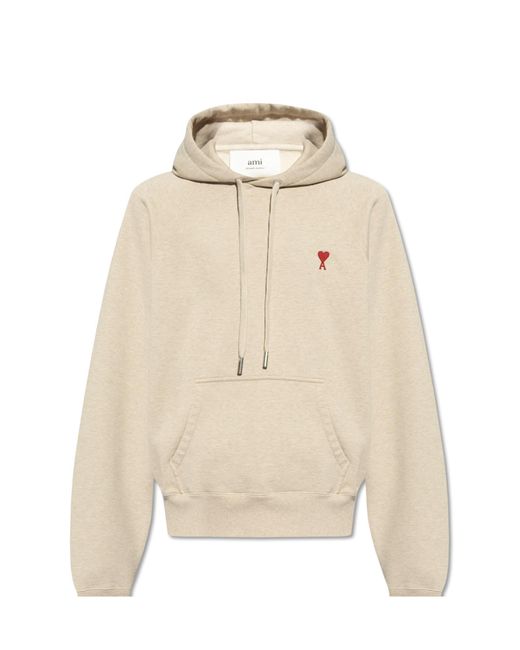 AMI Natural Logo-Embroidered Hoodie