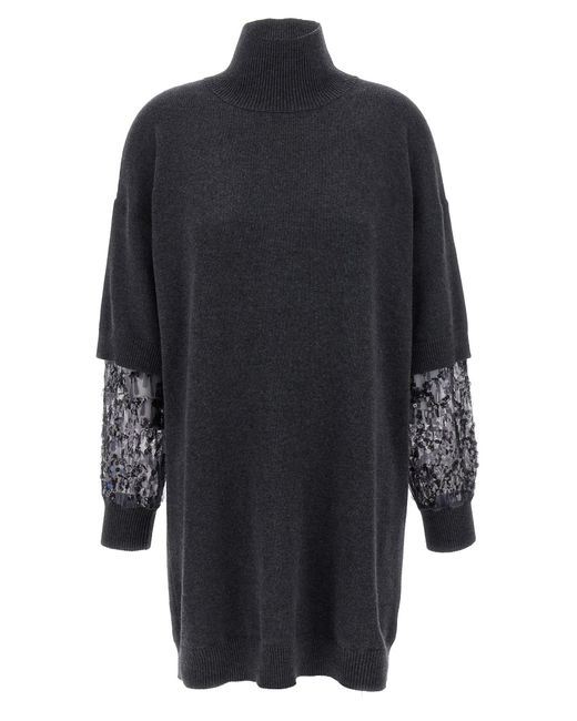 Brunello Cucinelli Blue Sequin Sleeve Dress