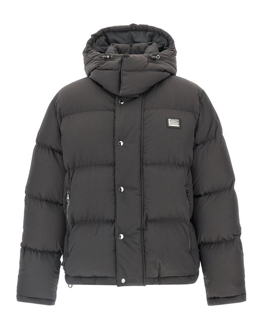 Dolce & Gabbana Gray Dolce & Gabbana Logo Patch Down Jacket for men
