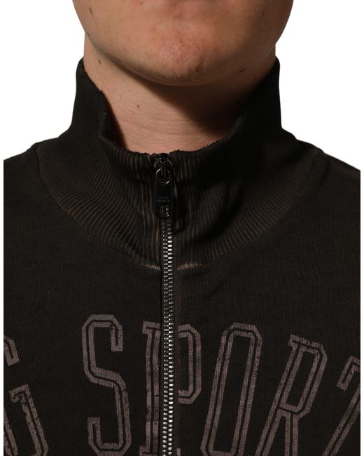 Dolce & Gabbana Black Logo Print Full Zip Sweatshirt Sweater Cotton Clothing for men