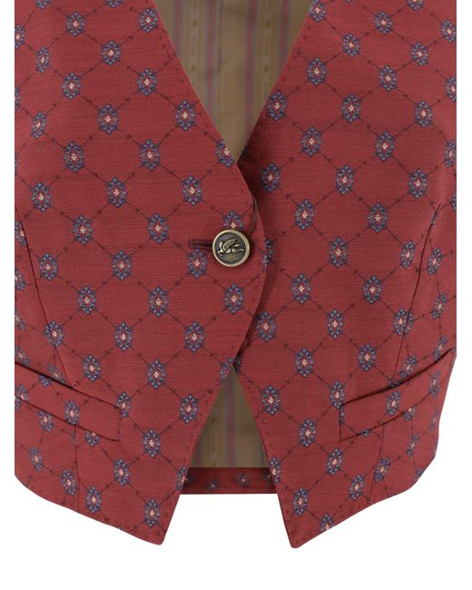 Etro Red Short Patterned Tie Vest