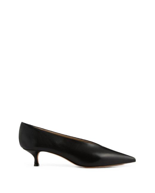 Le Monde Beryl Black Babouche Kitten Heel Smooth Calf Leather Pointed Pumps With Kitten Heel