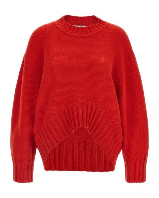 The Attico Red Asymmetrical Hem Sweater