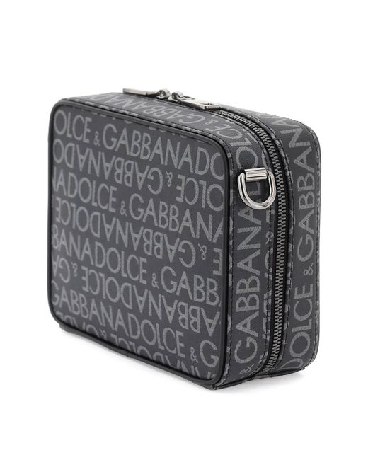 Dolce & Gabbana Black Coated Jacquard Messenger Bag for men
