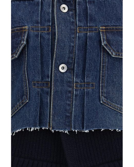 Sacai Blue Denim Jacket With Wool Knit Layer Cotton