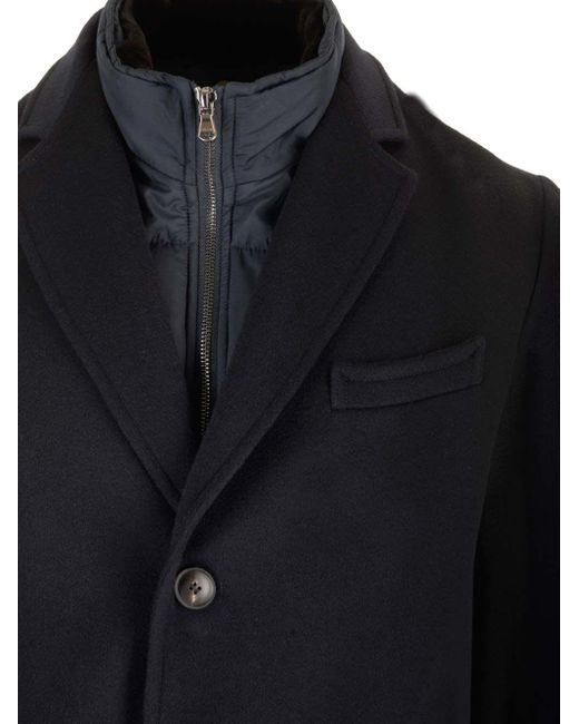 Barba Napoli Blue Ingle-Breasted Wool And Cashmere Coat for men