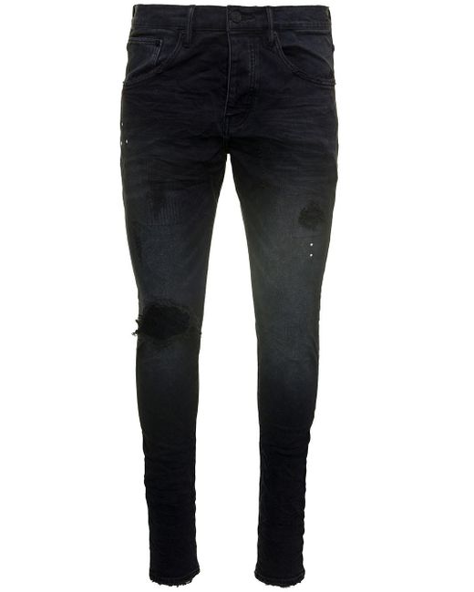 Purple Brand Blue Five-Pocket Style Jeans With Rips Detail for men