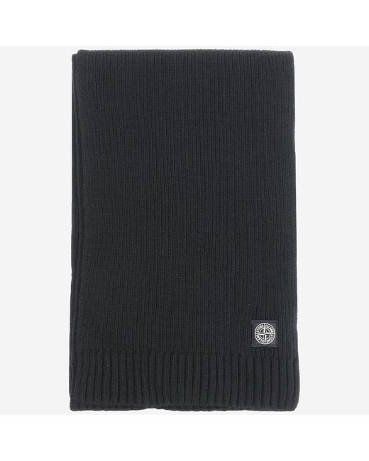 Stone Island Black Wool Blend Scarf With Logo for men