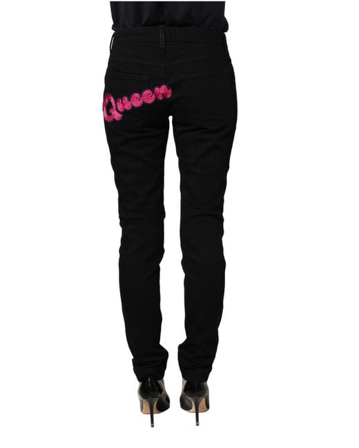 Dolce & Gabbana Red Queen Embroidery Pretty Denim Jeans Cotton Elastane Clothing