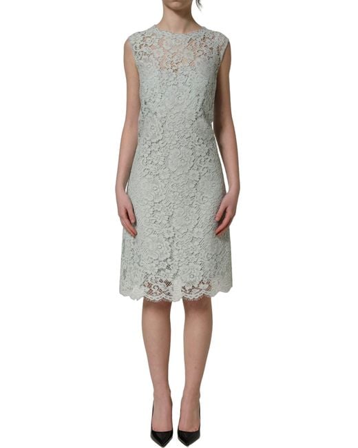 Dolce & Gabbana Gray Mint Lace Sleeveless Knee Length Dress Cotton Viscose Nylon