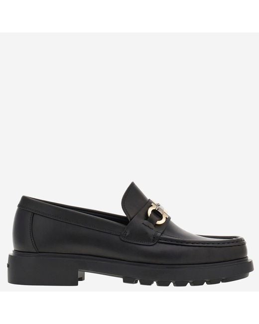 Ferragamo Black Gancini Embellished Loafers for men