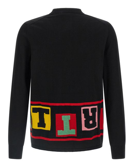 Comme des Garçons Black Intarsia Knit Sweater With Colorful Lettering for men