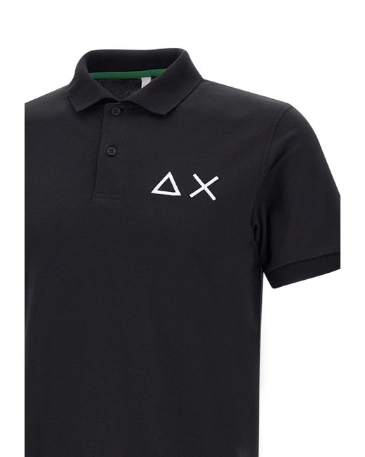 Sun 68 Black Big Logo Polo Shirt Cotton for men