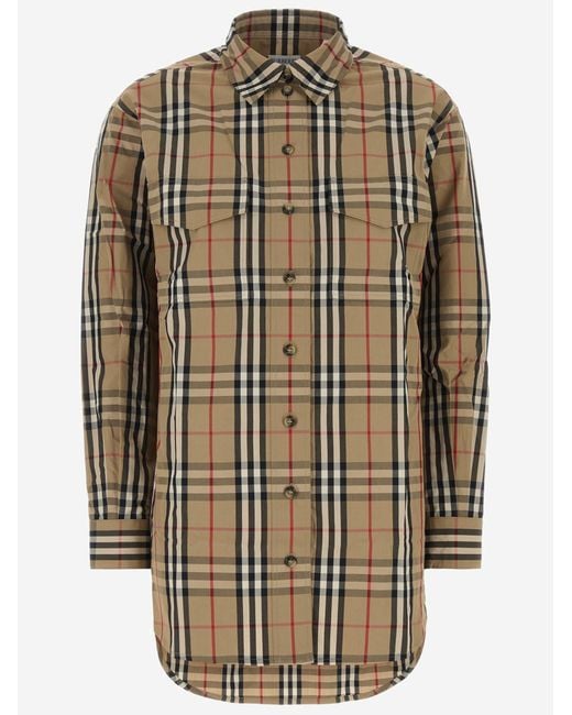 Burberry Brown Cotton Shirt With Check Pattern