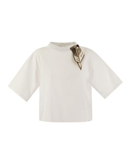 Herno White Superfine Cotton Stretch T-Shirt With Scarf