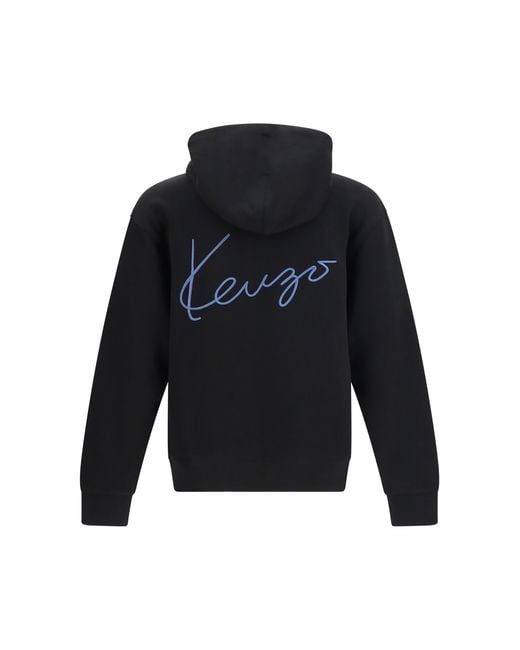 KENZO Black Kenzio Signature Embroidered Cotton Zip Hoodie Sweatshirts for men