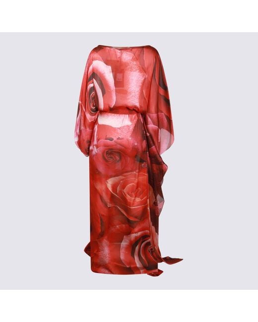 Roberto Cavalli Red Silk Midi Dress