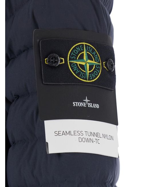 Stone Island Blue Down Jacket High Collar Polyamide Padded for men